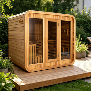 Sauna extérieur moderne en bois massif de pruche, imperméable, pour 4 à 6 personnes, de forme carrée, avec poêle électrique - Product Image 6