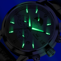 OLEVS 9812 Montre à quartz japonaise tendance Montre à phases lunaires Bracelet rond Montre-bracelet Bracelet en cuir véritable Aiguilles lumineuses Montres
