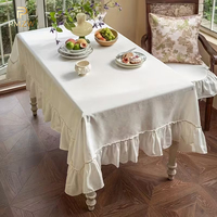Nappe blanche à volants avec 6 serviettes – Ensemble de linge de table style campagne française pour mariage et réceptions