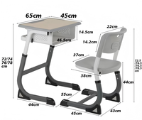 Ensemble de bureau et chaise ergonomiques pour enfants, table d'étude réglable en hauteur avec rangement profond pour livres, siège en plastique moderne pour salle de classe