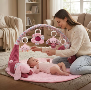 Tappeto Sensoriale Floreale per <span class=keywords><strong>Neonati</strong></span> con Archi Imbottiti, Tappetino per Gioco e Tummy Time, Rosa Vintage Trapuntato - Product Image 4