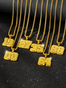 Collar con Colgante de Doble Capa con Número de Atleta Digital, Chapado en Oro de 18K, Brillante, de Acero Inoxidable para Hombre, Moderno, para Parejas, Navidad - Product Image 2