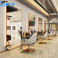 Meuble de présentation de salon en acier inoxydable KISEN, table de maquillage et étagères de rangement avec éclairage LED pour salon de coiffure