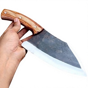 Cuchillo de carnicero de acero de Damasco hecho a mano, de grado industrial, con mango de madera, personalizable, OEM, funda de cuero única con cuchillos - Product Image 1
