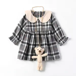 Robe de princesse pour filles, à manches longues, en coton, avec ours en chaîne, vêtements d'extérieur Boutique, nouvelle collection printemps-automne