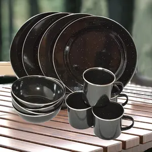 Wujo Enamelware Fabrikant Best Verkopende Emaille Kom Plaat Mok Camping Emaille Servieset