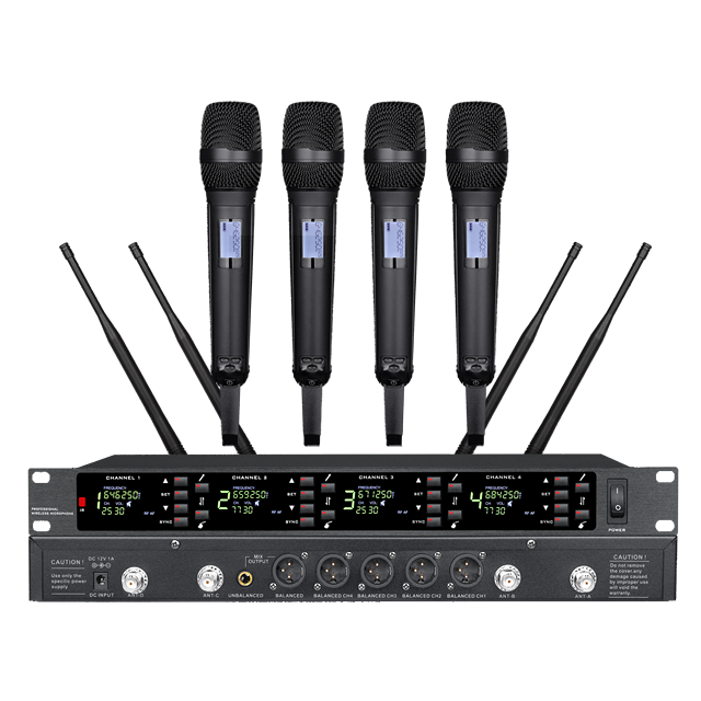 EIF DA-8024 Professional 4 Channel Wireless Microphone AAA Battery XLR Connector with Infrared Sensor for Stage Performance Sing