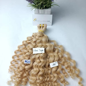 Bande bouclée blonde de prolongements cambodgiens de cheveux de Vierge de la haute catégorie 100% mini dans la conception sans couture - Product Image 5