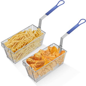 HAOMEEDUO Lot De 12 Paniers à Frites Inox - Mini Paniers Rectangulaires Avec Poignée Pour Friteuse, Frites, Rondelles D'oignon, Nuggets - 11