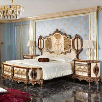 Meubles de chambre à coucher de villa de luxe française, style européen, lit en bois massif sculpté à la main, lit king size en bois.