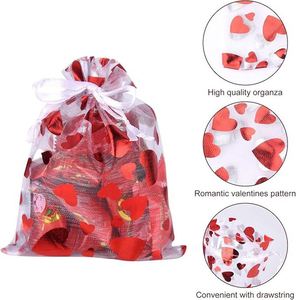 Sacs cadeaux Saint-Valentin en organza rouge avec motif cœur, 9x12cm, pour bonbons et biscuits, en gros, pour mariages et fêtes d'anniversaire - Product Image 3