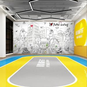 Peinture murale de graffiti de patinage à roulettes, papier peint pour salle de sport intérieure - Product Image 4