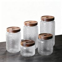 Pot de conservation en verre borosilicate avec couvercle hermétique en bois, capacité 400-1000 ml, en verre martelé, pour grains de café, thé, sucre