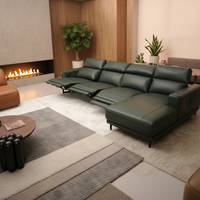 Ensemble de canapés électriques inclinables de luxe sur mesure, canapé d'angle moderne en cuir véritable avec chaise longue et appui-tête électriques