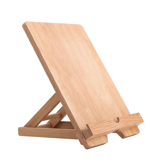 Natural Bamboo Wood Folding Tablet Stand Custom Adjustable Viewing Angle Multi-purpose Stand Holder for iPad Phone Notebook