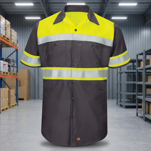 เสื้อทำงานผู้ชายแบบสั่งทำพิเศษ ไซส์ใหญ่/สูง รุ่น Hi-Vis สีเหลืองสะท้อนแสง/สีดำชาร์โคล ผ้าริปสตอป คลาส 1 ทรงโอ แบบ VF Imagewear - Product Image 3
