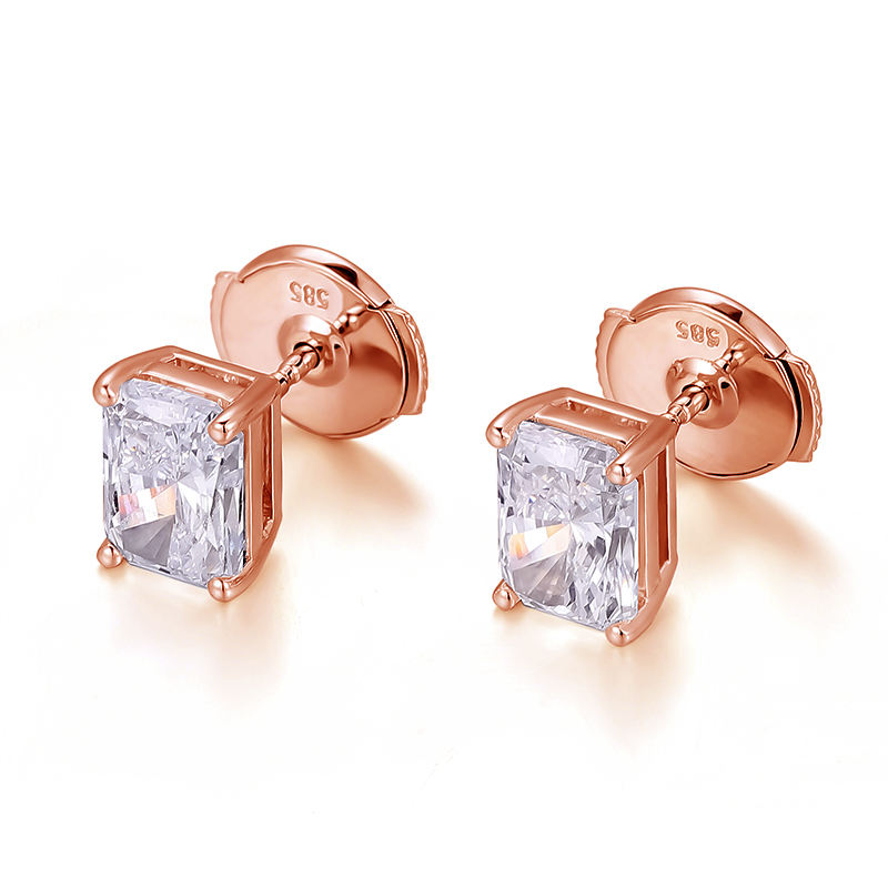 Boucle d'oreille en or rose 10k avec diamant de laboratoire