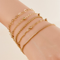 Nouveau bracelet en alliage plaqué or en forme de cœur, ensemble de 5 pièces, bracelet géométrique réglable pour femmes et filles, accessoires de mode