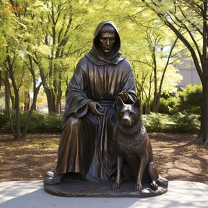 Église religieuse franciscaine décor de jardin extérieur métal laiton moulé stigmates Saint grandeur nature loup et saint françois Statue en Bronze - Product Image 2