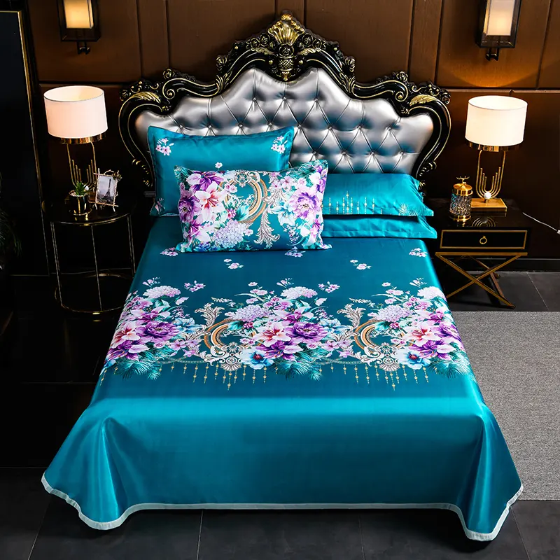 डबल बिस्तर एकल बड़े बिस्तर पर चादर थोक घर वस्त्र उच्च गुणवत्ता टिकाऊ रेशम होटल बिस्तर पर चादर