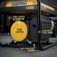Générateur à essence PowerVALUE R3000 à démarrage automatique 3000W/3kW 7.0HP 212cc Démarrage électrique AVR Alimentation de secours domestique CE ISO