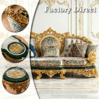 Ensemble de canapés classiques néoclassiques luxueux en bois massif, sculptés à la main, plaqués or turc, jacquard de soie, mobilier européen pour la maison