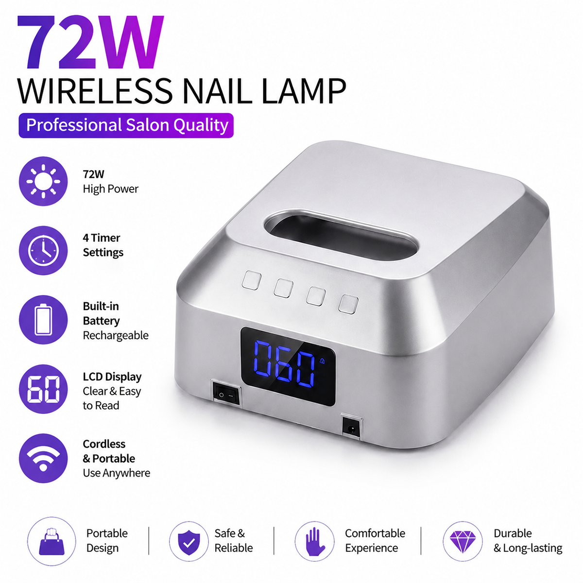 72W Led Beads 36pcs Powerful Rechargeable Manicure Wireless Cordless Rechargeable UV LED Nail Lamp