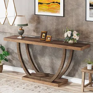 Mid Century Modern Antique Wooden Retro Console Table 160 Cm For Living Room Entrance And Hallway Furniture