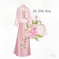 Patch brodé thermocollant style chinois, motif fleur de prunier rose et de pêcher, pour robe