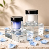 Pot à crème vide en verre transparent à double paroi rechargeable 50g avec couvercle blanc, récipient rechargeable pour hydratant visage, soin de la peau de luxe