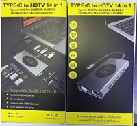 USB 3.0 Tipe C Hub 4K, stasiun Dok Multiport dengan RJ45 kartu TF PD adaptor pengisian daya tersedia Hub USB 14 in 1