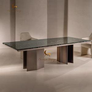 Polished <b>Marble</b> <b>Top</b> Modern Metal Furnishing Large Household Villa Dining Furniture Luxury Rectangular Stone Table - Product Image 2