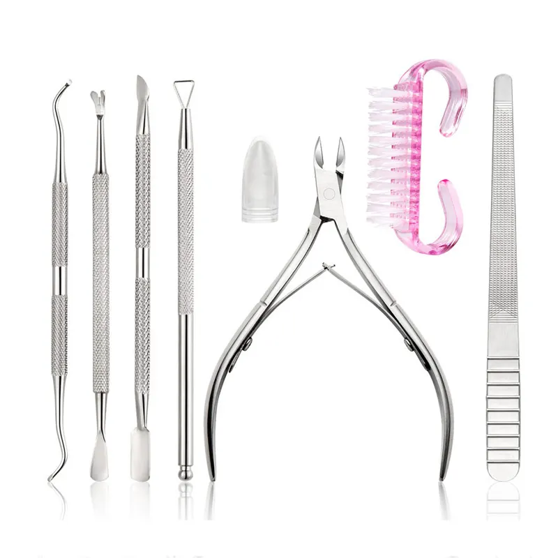 7PCS Premium Cuticle Nippers Pusher Manicure Tools Set Professional Stainless Steel Cuticle Clipper Cutter Nail Cuticle Remover