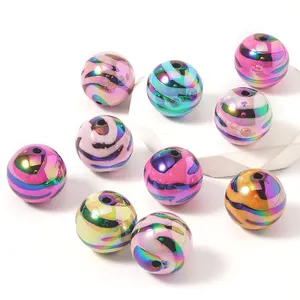 10pcs/Bag UV Plated Zebra Colorful Stripe Straight Hole resin Round Print Love Beads Jewelry Making Wholesale Mixed Beads