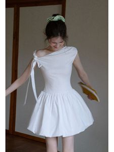 Vestido <span class=keywords><strong>de</strong></span> Verano Estilo Francés con Hombro Inclinado y Tirantes <span class=keywords><strong>de</strong></span> Encaje - Falda Corta Tipo A Juvenil y Estilizadora - Product Image 2