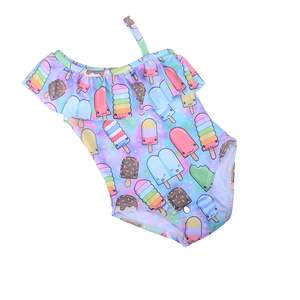 Combinaison <span class=keywords><strong>de</strong></span> <span class=keywords><strong>bain</strong></span> pour bébé fille à épaule oblique à imprimé léopard avec fermeture à boutons pression rose en gros - Product Image 1