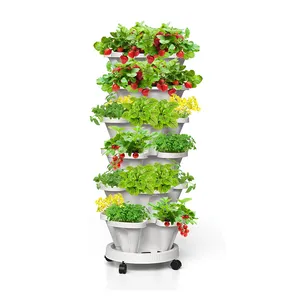 Vertical Garden Pots Strawberry Planter Pot 6 Tiered Stacking Tower Garden Herb Vegetable Vertical Garden Pots