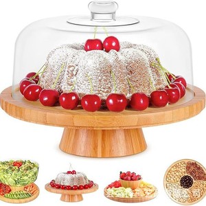 Plateau de présentation de gâteaux en bois, support rond pour desserts avec couvercle, pour fête d'anniversaire, usage domestique, 1 pièce, couleur unie - Product Image 3