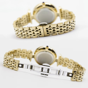 Ensemble de montres pour femmes de luxe en 3 pièces, montre en acier inoxydable doré à quartz, collier avec pendentif en perle et bracelet en cristal, ensemble cadeau élégant - Product Image 4