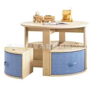 Ensemble table et chaises en bois pour enfants avec rangement, bureau d'apprentissage et de jeu pour la maternelle, couleur bois naturel, design scandinave - Product Image 2