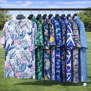 เสื้อโปโลกอล์ฟผ้าโพลีเอสเตอร์ผสมสแปนเด็กซ์ ระบายอากาศได้ดี ลายดอกไม้ ยืดได้ 4 ทิศทาง แห้งเร็ว พร้อมปักโลโก้ตามสั่ง - Product Image 1