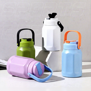 Gobelet octogonal en paille, bouteille isotherme en acier inoxydable, grande capacité, tasse à eau portable avec poignée pour - Product Image 1