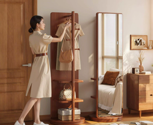 Specchio a Figura Intera Girevole in Legno Massello Stile Medievale con <span class=keywords><strong>Appendiabiti</strong></span> Nascosto e 3 Ripiani, Arredamento per Casa e Camerino - Product Image 1