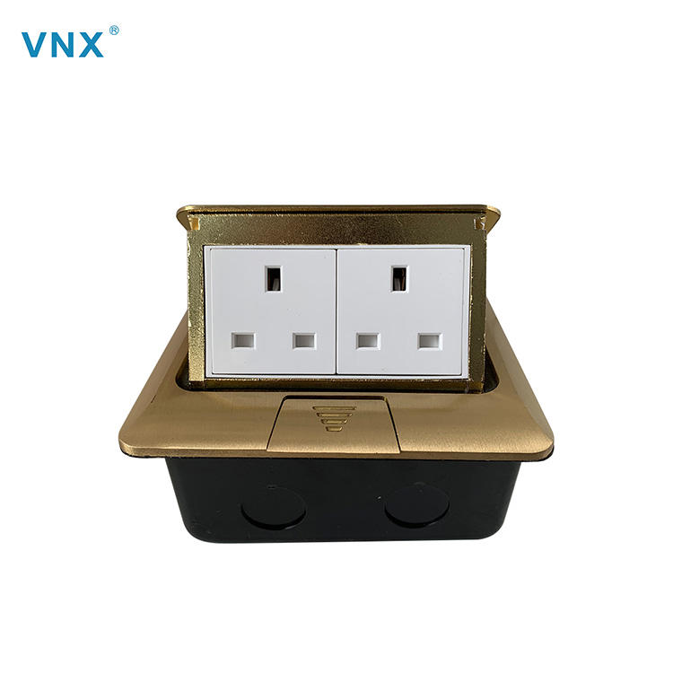 Wholesale Household Gold Metal Plate 250V 13A 2 Gang 3 Pin Waterproof BS Power Floor Box Pop up Socket