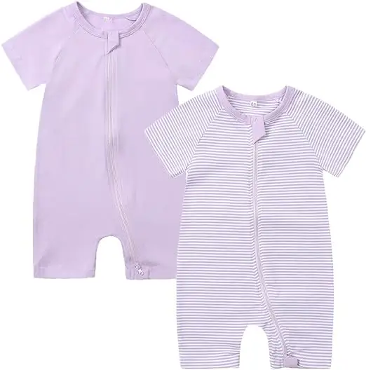 Romper katun organik uniseks, pakaian jumper bayi, katun organik, lengan pendek, baju anak laki-laki/Perempuan dan balita