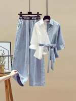 Ensemble chemise décontractée et jean amincissant deux pièces pour femmes européennes et américaines