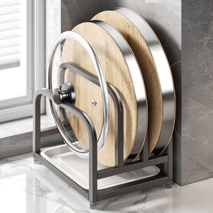 Support de rangement rond gris anthracite sans perçage pour plan de travail de cuisine, pour couvercles, couteaux et ustensiles - Product Image 1