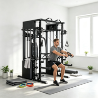 Machine Smith multifonction tout-en-un avec triple pile de poids pour la musculation à domicile – Équipement de fitness pour l'entraînement de force
