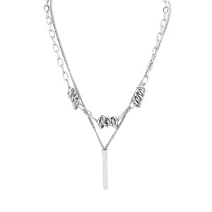 Yunnique-collar con colgante geométrico de doble capa de acero inoxidable, estilo Punk minimalista, joyería de moda Unisex - Product Image 5