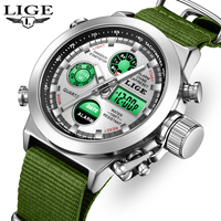 Montre numérique à quartz Lige 89228, nouvelle collection, double affichage, bracelet en nylon, étanche, chronomètre, alarme hebdomadaire, pour homme